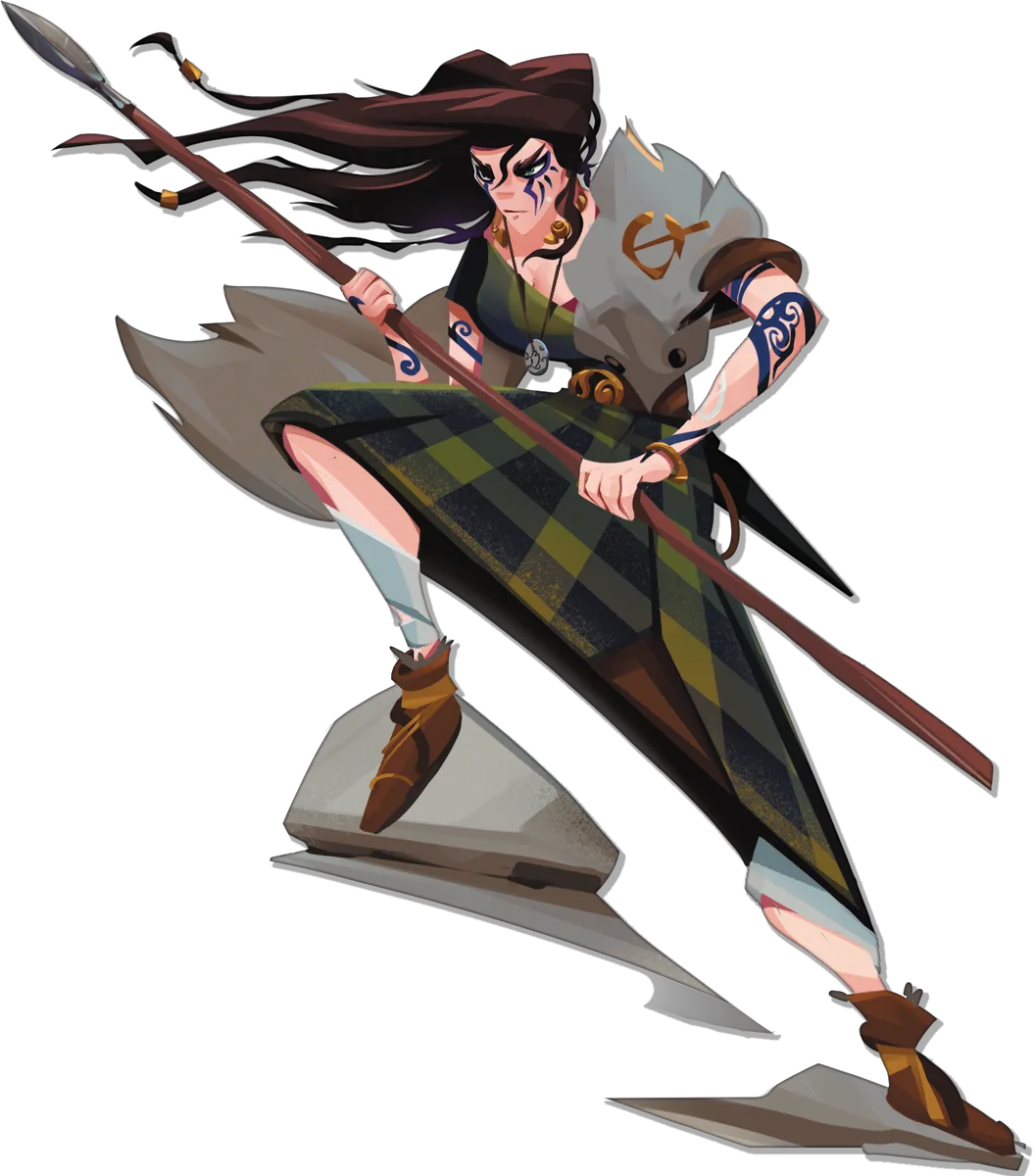 Niamh, la guerriera di Verrix, con la lancia.